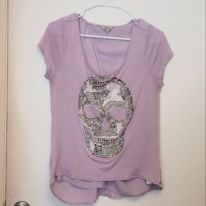 Guess Lilac Studded Skull Tee Size Small